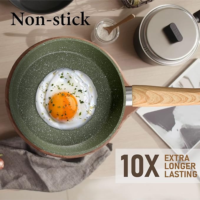 Kitchen Academy Non Toxic Pots and Pans Set Non Stick - 12 Piece Induction Cookware Sets, Green Granite Nonstick Cooking Pot and Pan Set, PFOA&PFOS Free