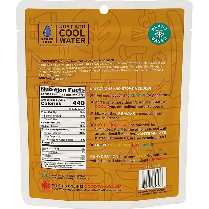 GOOD TO-GO Carrot-Ginger Power Bowl Stove-Free™ (6-Pack of Single Servings) | No Stove Required! Camping & Backpacking Food | Just Add Water Backpacking Meals | Good To-Go Dehydrated Meals Taste Better Than Freeze Dried Food