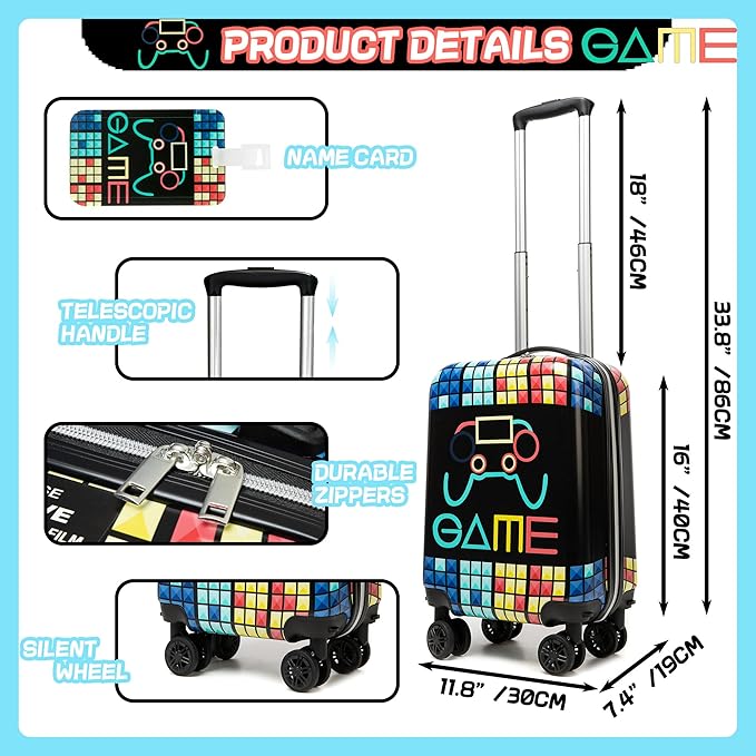 Kid’s Luggage Set 2 Piece Suitcase Set 16’’ Hardside Luggage with Spinner Wheels Girls Boys Carry on Luggage Travel Rolling Luggage Airline Approved