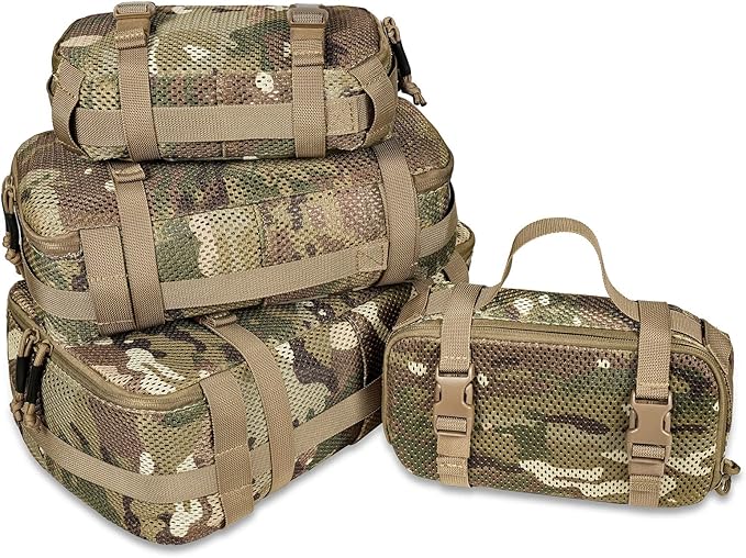 4 Set Tactical Packing Cubes ，Compressible Mesh Duffle Storage Bag,Portable Edc Molle Pouch Organizer.