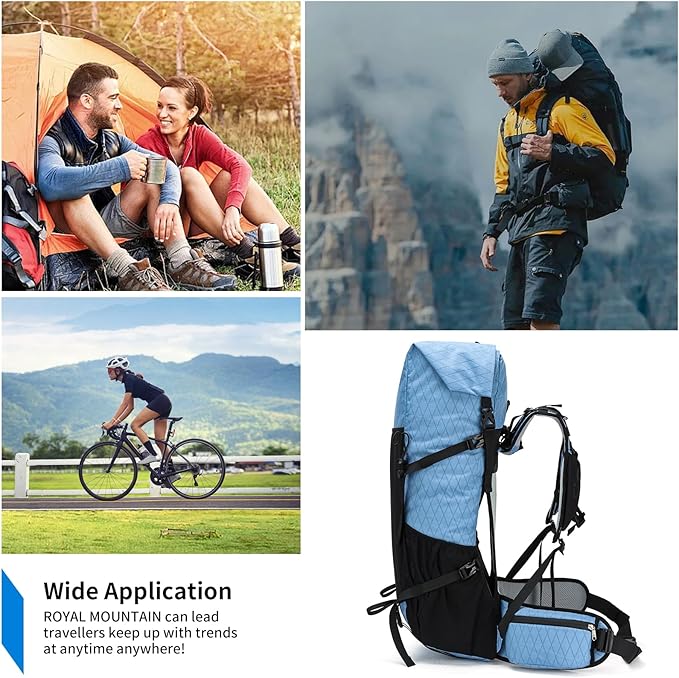 Hiking Backpack,30L +10L Extra Large Capacity Hiking Bag,Internal Frame Camping Backpack,Upgraded X-PAC Lightweight Sport Daypack Travel Backpacks Fit For Mountain Climbing Camping (Blue)