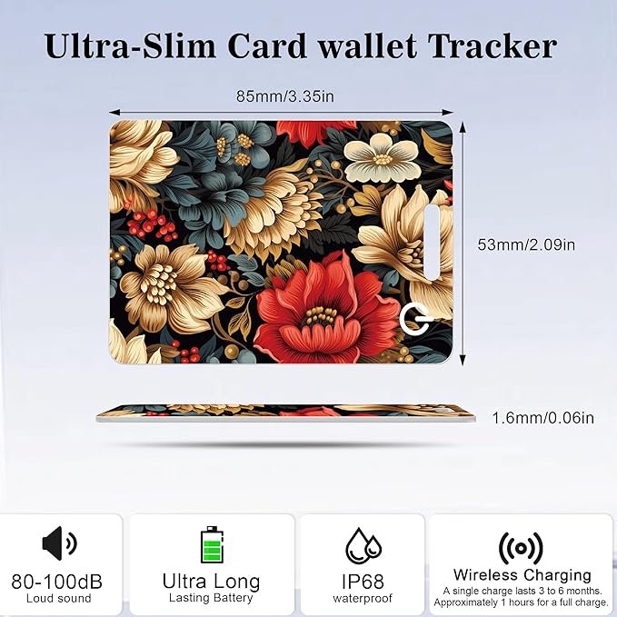 Wallet Tracker Card (iOS Only), Rechargeable Bluetooth Smart Tracking for Apple Find My Compatible Anti Tracker for Men Women Slim Item Locator for Purse Passport Key Luggage Tag (1Pcs/Golden FLR)