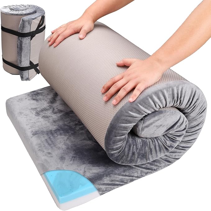 Memory Foam Sleeping Pad Camping Mattress,3 Inch Thick Portable Floor Mat for Adult Waterproof Sleeping Mat Roll Up Floor Mattress Foldable Backpacking Travel Bed for Hiking,Guest Bed