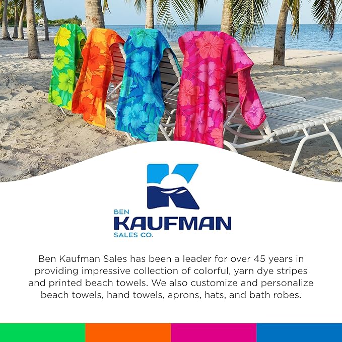 Kaufman - Colorful Hibiscus Beach Towels | 100% Cotton with Ends Hemmed | 30" x 60" | Colorful Soft & Absorbent Pool Towels for Adults and Kids | Fiber Reactive | 24 Pack