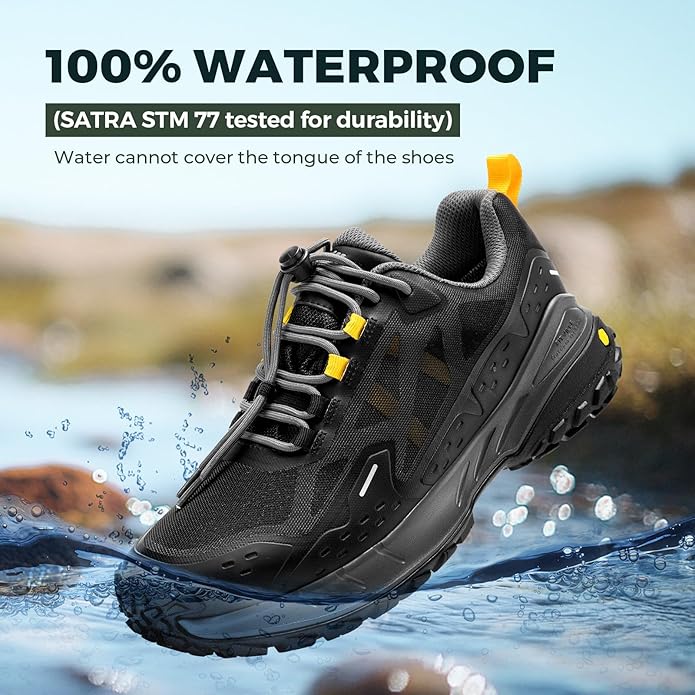 FitVille Men Waterproof Hiking Shoes Extra Wide Walking Shoes Slip-Resistant Trekking Trainers All-Terrain Quick Lace Sneakers for Travel, Camping, Running