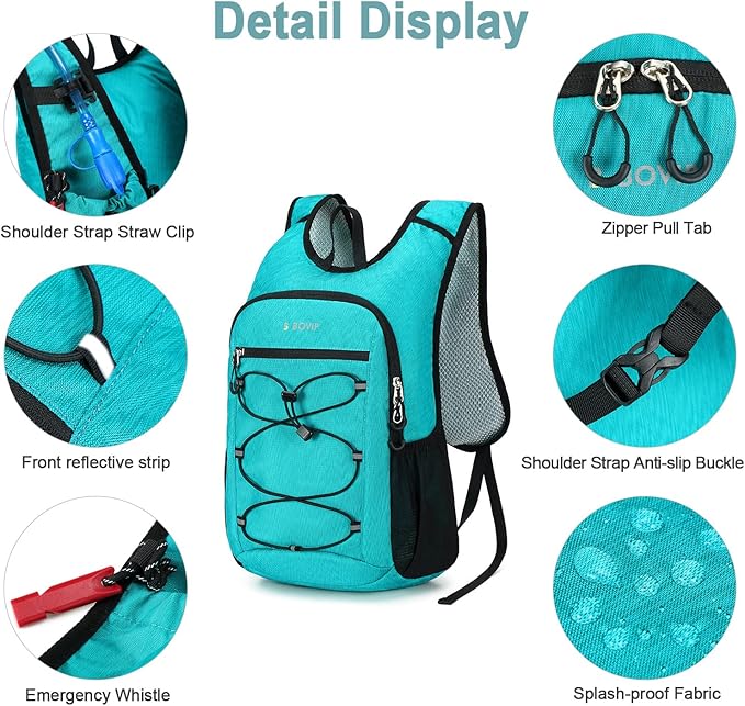 BOVIP Lightweight Hydration Back,15L Multipurpose Hiking Backpack with 1.5L Water Bladder ,Hydro Water Daypack for Cycling Hiking Rave for Men Women