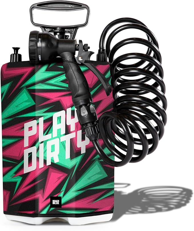 BeachBox Portable Shower Tank – Insulated Hot & Cold Water Tank for Camping, Beach, & Outdoor Adventures – 1.3 Gal Capacity – Multi-Spray Shower Gun – Easy Fill & Carry