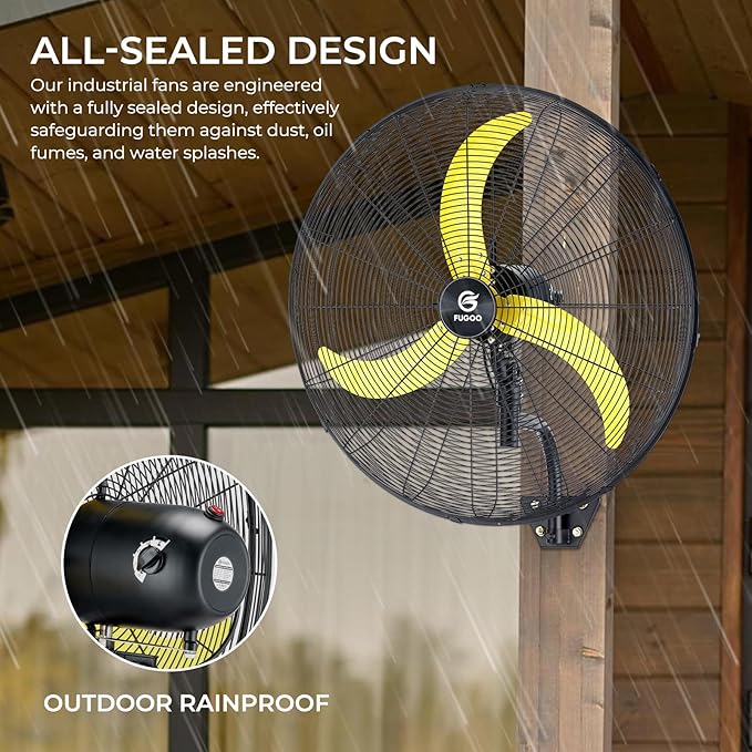 FUGOO 20'' Outdoor Quiet Remote Control Oscillating Wall Mount Fan,All Sealed BLDC Motor,4 Speed Waterproof Outdoor Fan With Remote, Heavy Duty Industrial Wall Fans for House,Patios,Garage,Warehouse
