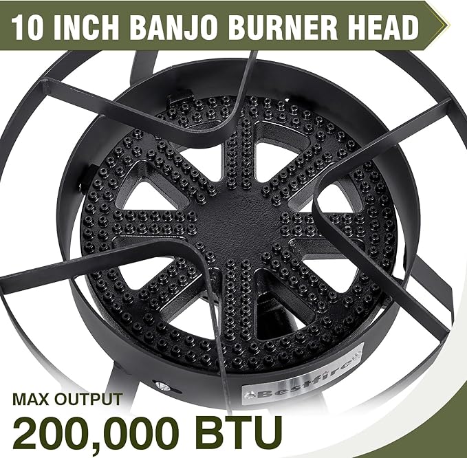 Bestfire 16" Single Propane Burner Camping Stove with 4 Feet High Pressure 0-20 PSI Gas Burner Adjustable Hose 200,000 BTU for Frying, Camping, Home Brewing and Turkey Frying