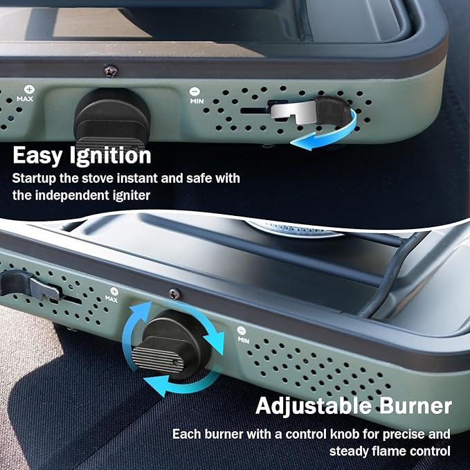 Camping Stove 2 Burner, Lightweight Foldable Propane Stove with 17200 BTUs High Output, Quick Ignition & Ajdust Camp Stove, Must Have for Camping, Hiking, Travel, Outdoor BBQ