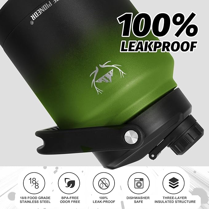 NATURE PIONEOR Insulated Water Bottles with Strap Pouch - 84 oz Stainless Steel Vacuum Bottle with Holder/Carrier/Sleeve - 18/8 Food Grade 84oz Water Jug