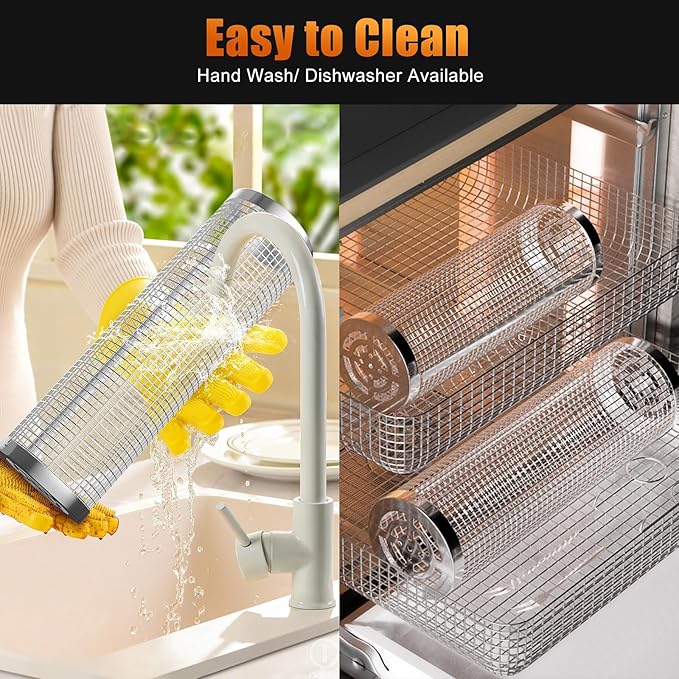 Rolling Grilling Baskets for Outdoor Grill, 2 Pcs BBQ Grill Basket, Stainless Steel Barbeque Grill accessories set, Camping Picnic Cooking Tools for Vegetable/Shrimp/Chicken, Gifts for Men Dad Husband