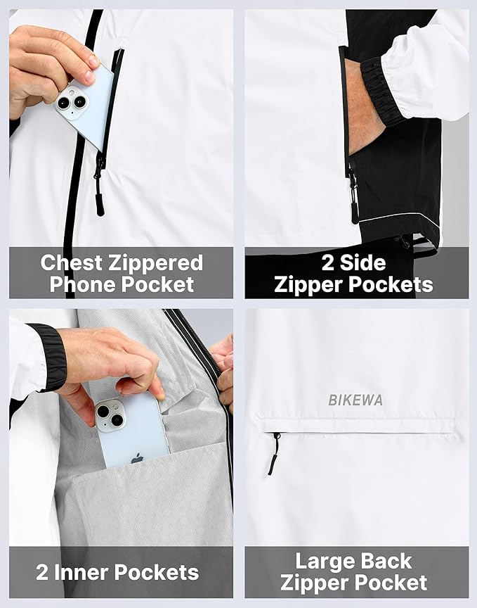 Men's Cycling Rain Jackets Waterproof Running Bike Windbreaker Lightweight Packable Hooded Jacket