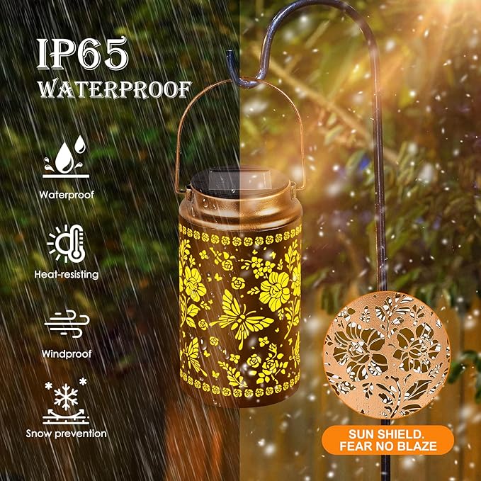 Butterfly Solar Lanterns Outdoor Waterproof, Metal Hanging Lights Decorations for Garden Yard Lawn Patio, Unique Butterfly Gifts for Women Mom Grandma Gardener Mother in Law Christmas