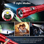 WdtPro LED Rechargeable Flashlight 2 Pack, Super Bright Zoomable 6000 Lumens Tactical Flashlight with LCD Digital Display, 3 Mode Waterproof Flash Light for Camping, Hunting & Home Emergency - Red