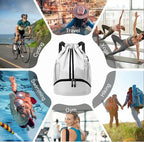 Hoedia Sports Drawstring Backpack - String Swim Gym Bag with Shoes Compartment and Wet Proof Pocket for Women and Men