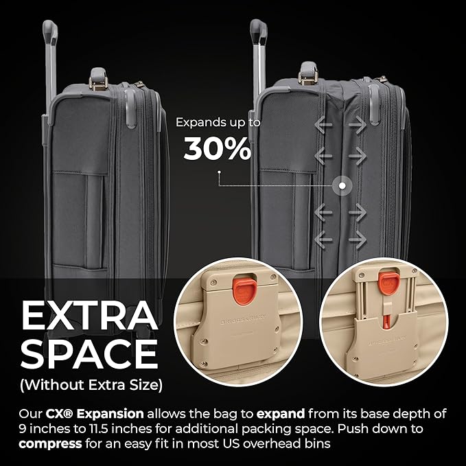 Briggs & Riley Global 21" Carry On Expandable Spinner - Luggage for Travel, Suitcases with Wheels, Softside Rolling Bag for Men & Women, Self-Repairing Zipper - Baseline Collection, Steel Gray