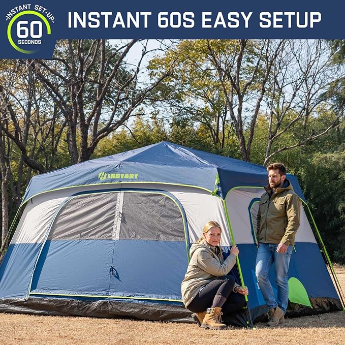 4/6/8 Person Instant Tent, Waterproof Pop Up Tents for Camping with Rainfly, 60 Seconds Easy Setup, Automatic Cabin Tent for Family Camping with Expandable Carry Bag & Upgraded Ventilation