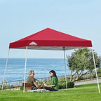 EAGLE PEAK 10x10 Slant Leg Pop-up Canopy Tent Easy One Person Setup Instant Outdoor Beach Canopy Folding Portable Sports Shelter 10x10 Base 8x8 Top (Red)