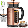 French Press Coffee Maker 34oz / 1 Quart 304 Stainless Steel Coffee Press,with 4 Filters System, Heat Resistant Thickness Borosilicate Glass, Brewed Coffee Pot (Copper)