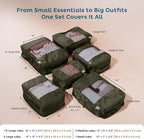 6-Pack Compression Packing Cubes Travel Essentials - Lightweight, Water-Resistant Luggage Organizer Bags with Handles, Durable Travel Accessories Suitcase Organizer (Olive)