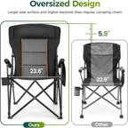 ALPHA CAMP Oversized Folding Camping Chairs for Adults High Backrest Heavy Duty Lawn Chairs Support 500 LBS Portable Camp Chairs with Cup Holders Large Side Pocket Outdoor Chair