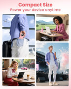 Portable Charger Power Bank with Built-in Cables, 22.5W Fast Charging 10000mAh Phone Charger, Travel Battery Pack Slim Battery Bank with Smart LED Display for iPhone, Android & USB-C Devices (Pink)