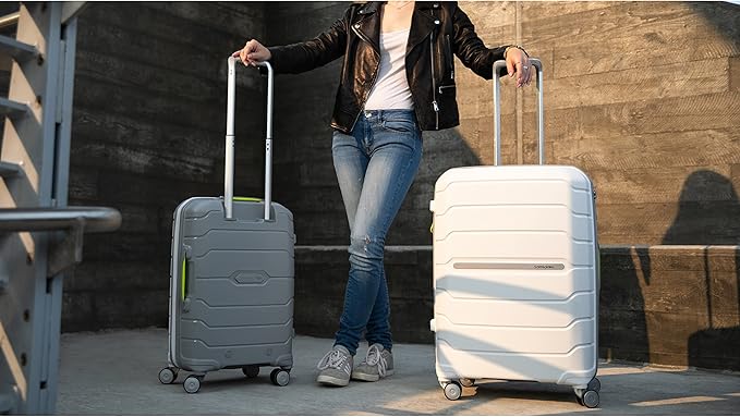 Samsonite Freeform Hardside Carry-On Luggage with Spinner Wheels - Hardshell Suitcase - TSA, Airline-Approved - Expandable Hard Shell, Smooth Rolling Wheels for Lightweight Travel - White/Grey