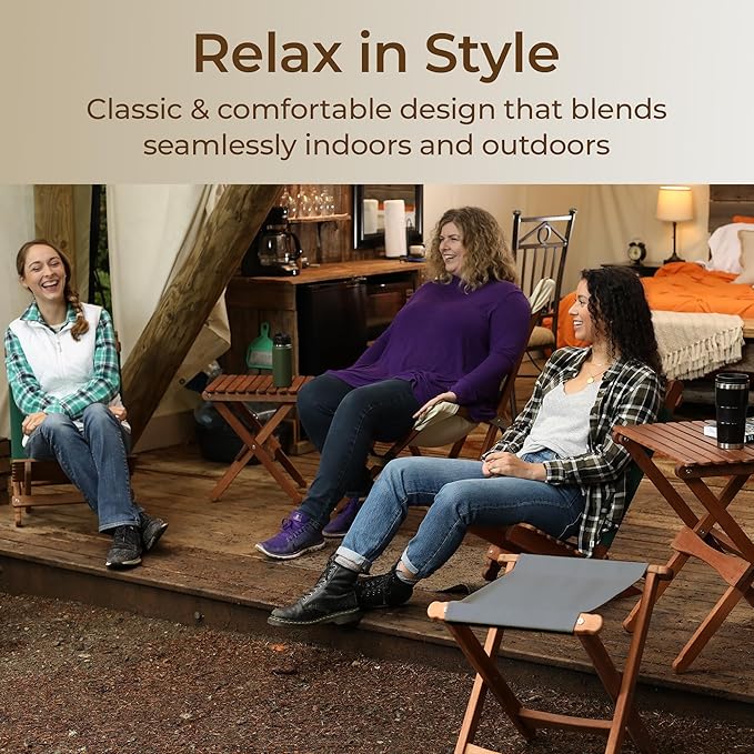 BYER OF MAINE Pangean Folding Stool – Canvas Camp & Wood Camp Stool for Portable & Outdoor Seating in Granite