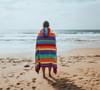 COTTON CRAFT Hooded Beach Towel - Oversized XXL 35x84 Towel with Hood for Adults - Summer of Siam - The Big Kahuna 7 Foot Beach Blanket Towel - Big & Tall Soft 100% Cotton Velour - Multi Color Stripe
