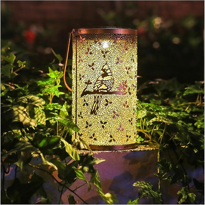 Cardinal Solar Lanterns Outdoor Waterproof Hanging Solar Lights Cardinal Gifts for Women Men Metal Bird Decorative LED Lanterns for Yard, Patio, Lawn, Tabletop, Pathway, Landscape, Garden Decor