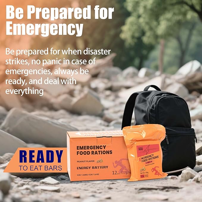 Emergency Food Supply - Peanut Hardtack, Mre Meals Military 2025, Emergency Meals Survival Bars, Camping Hiking Survival Food High Calorie Bars, 12 Count, Long Shelf Life