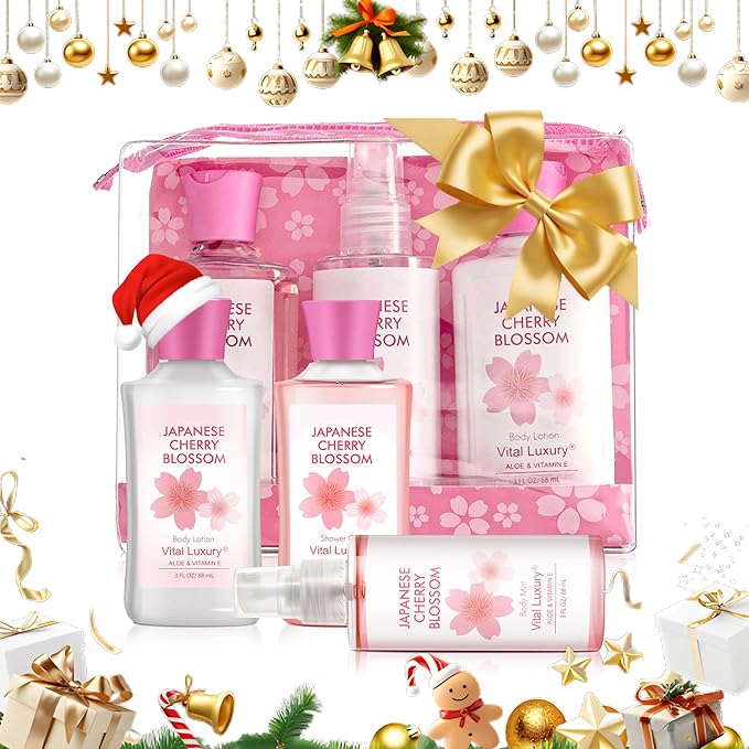 Bath and Body Gift Set, Japanese Cherry Blossom, 3-Piece Travel Size Collection, Shower Gel, Body Lotion, Body Mist, 3 Fl Oz Each, Natural Extracts, Ideal for Birthday, Mother's Day & Christmas Gifts