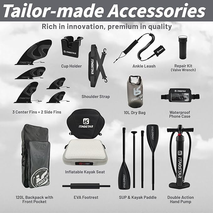 Novelty 11'6" x 35" Inflatable Stand Up Paddle Board with Seat- Stable SUP Board for Adults - Portable Paddleboard for Yoga, Surfing, Fishing - Includes Full Accessories Kit