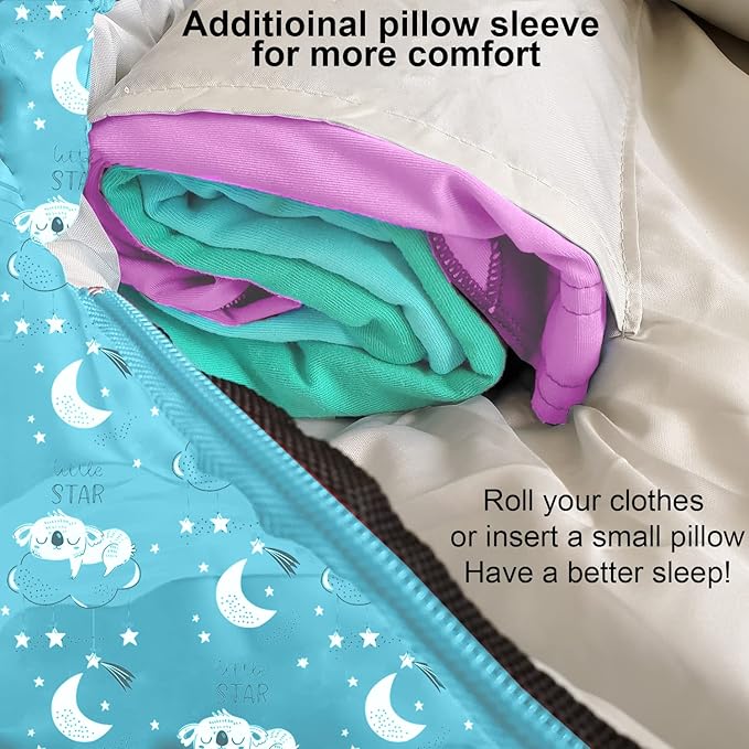 KidzAdventure Mummy Style 32 – 59F Kids Sleeping Bag with Pillow Sleeve, 4 Season, Lightweight and Backpacking Style, Ideal for Camping, Sleepover, Boys, Girls, Youth and Toddlers