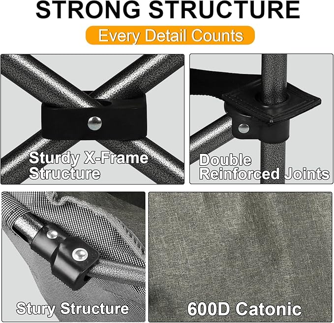 Colorsoul Oversized Camping Chairs Heavy Duty, Full Padded Foldable Camping Chairs for Adults with Cup Holders, Portable Camp Lawn Chairs for Outdoor, Support 450lbs,Yellow Grey