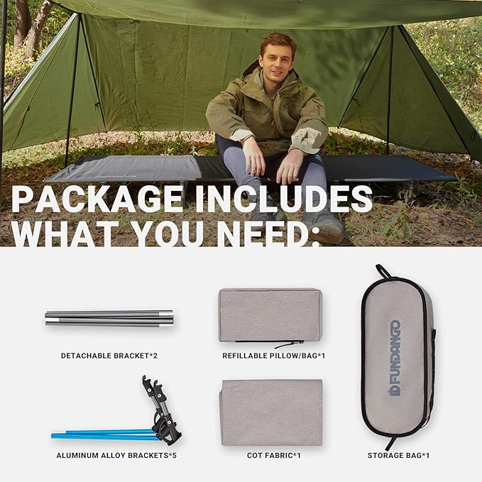 FUNDANGO Ultralight Folding Camping Cot, Extra Long Backpack Lightweight Camping Cots for Adults Portable Cot Bed for Hiking Travel Home Mountaineering, Beige