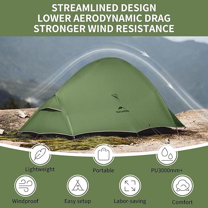 Naturehike Cloud-Up 2 Person Tent Lightweight Backpacking Tent with Footprint - Free Standing Ultralight Camping Hiking Backpack Tents Two Person Tent