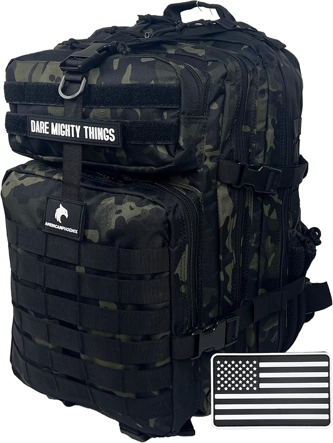 AMERICANPHOENIX 45L Elite Tactical Backpack | 3X Stronger Work & Military Backpack | Water Resistant and Heavy Duty | 3 Day MOLLE Bug Out Bag (Dark Forest)