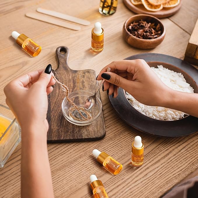 200 Pcs Mini Glass Oil Dropper Bottle Bulk, Clear Essential Small Empty Bottles Sample Containers Perfume Liquid Vials with Cap for Traveling (3 ml,Gold)