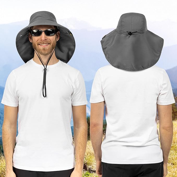 SUN CUBE Wide Brim Sun Hat with Neck Flap, UPF50+ Hiking Safari Fishing Hat for Men Women, Sun Protection Beach Hat