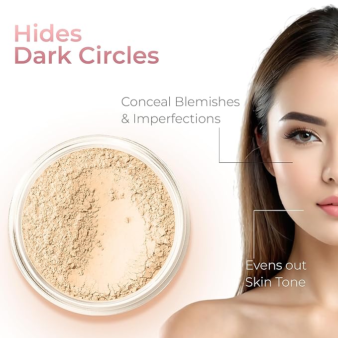4pc (PINK BISQUE) KIT w/KABUKI BRUSH Mineral Makeup Matte Loose Powder Foundation Concealer Blush Long Lasting Bare Face Cosmetics