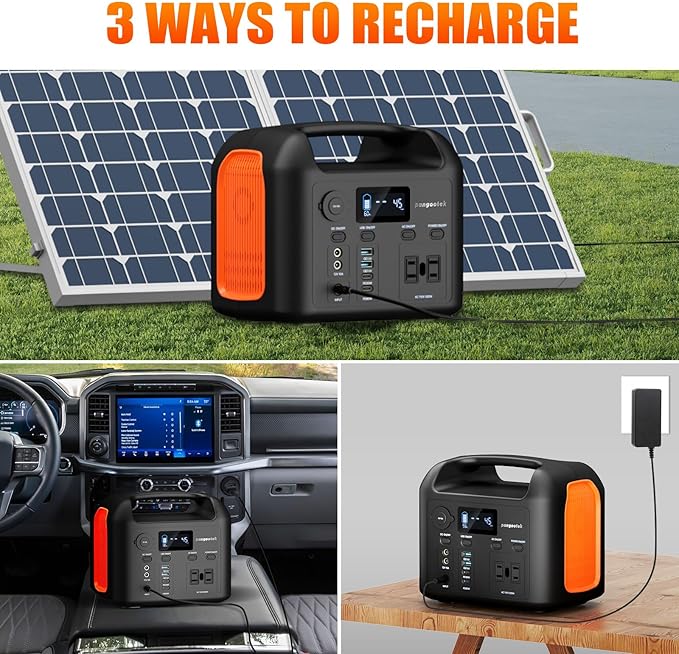 Portable Power Station, 300W (600W Peak) 299Wh LiFePO4 Solar Generator Pure Sine Wave 110V AC Car Outlets PD 60W QC3.0 Backup Power Supply Bank for CPAP Outdoor RV Camping Emergency Home Use