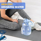 BLUEGO 64 oz Glass Water Bottle with Straw, Tumbler, Half Gallon, BPA Free, Light Blue, Sports, Daily Use, Travel, Hiking, Running, Cycling, Fitness