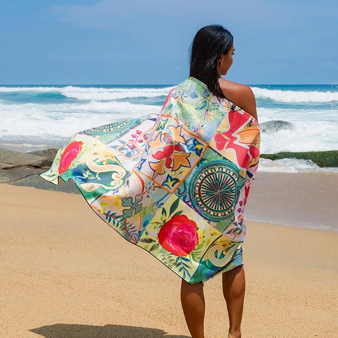 Quick Dry Towel Extra Large Waffle 78x35 Inch - Microfiber Beach Towel - Perfect for Beach, Travel, Swimming, Pool, Yoga, Hiking, Camping - Lightweight, Fast Drying, Compact for Adults (Blossom)