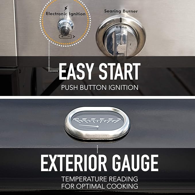 Kenmore 4-Burner BBQ Gas Grill with Searing Side Burner, Propane Grill, 52,000 BTUs, Warming Rack, Electronic Ignition & Cast Iron Cooking Grates, Black/Stainless Steel + Bonus Cover