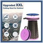 ALEVMOOM 2025 Upgraded XXL 19.7" Collapsible Stool with Cushion, 1000lbs Max Weight Heavy Duty Portable Telescoping Stool, Retractable Seat Folding Chair for Camping Fishing Hiking(Purple-XXL)