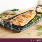 Anolon Advanced Home Hard Anodized Nonstick Double Burner Griddle/Grill Pan with Roasting Rack, 10 Inch x 18 Inch, Bronze