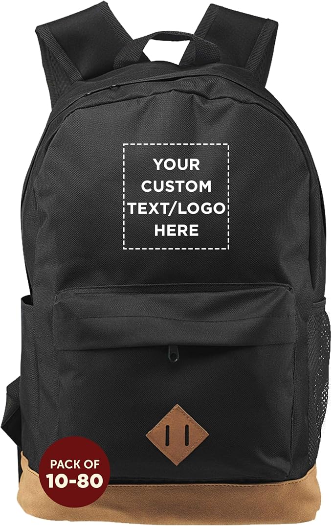 DISCOUNT PROMOS Custom Multipurpose Laptop Backpacks Set of 10/40/80, Personalized Bulk Pack - Lots of Features for Everyday Use, Perfect for Employess, Businessman - Black