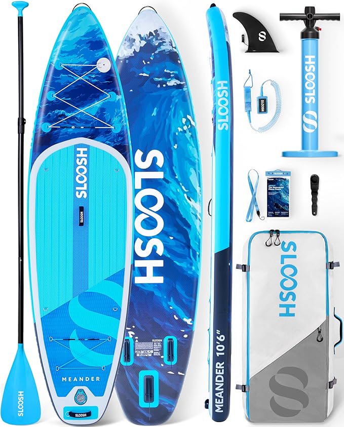 SLOOSH Inflatable Stand Up Paddle Board, 10'6" Inflatable Paddle Boards with Premium Accessories, Non-Slip EVA Deck, Ultra-Light Carry Bag Pump, Meander SUP for Youth & Adults